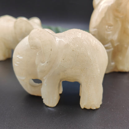 Ensemble de 3 figurines d'éléphant sculptées en albâtre, presse-papier fait à la main, statuette, sculpture, Espagne, presse-papier, figurines d'animaux