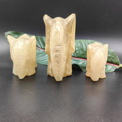 Ensemble de 3 figurines d'éléphant sculptées en albâtre, presse-papier fait à la main, statuette, sculpture, Espagne, presse-papier, figurines d'animaux