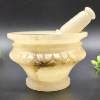 Mortar and pestle alabaster carved 12 cm mortar pestle stone Spain herbs kitchen spices pharmacy decoration handmade