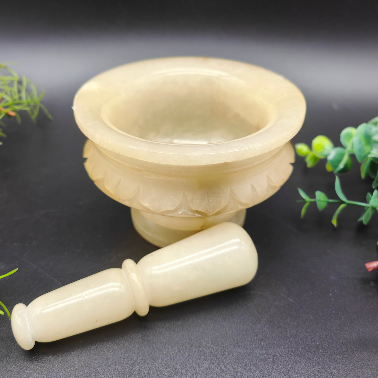Mortar and pestle alabaster carved 12 cm mortar pestle stone Spain herbs kitchen spices pharmacy decoration handmade