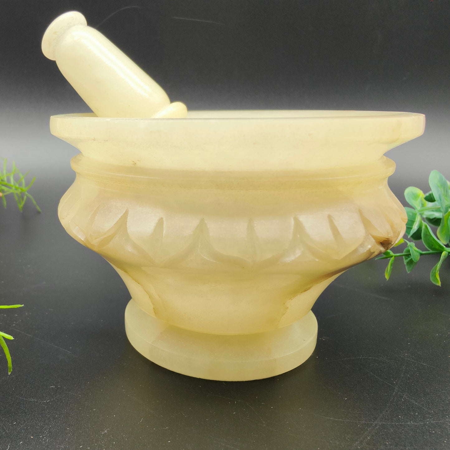 Mortar and pestle alabaster carved 12 cm mortar pestle stone Spain herbs kitchen spices pharmacy decoration handmade
