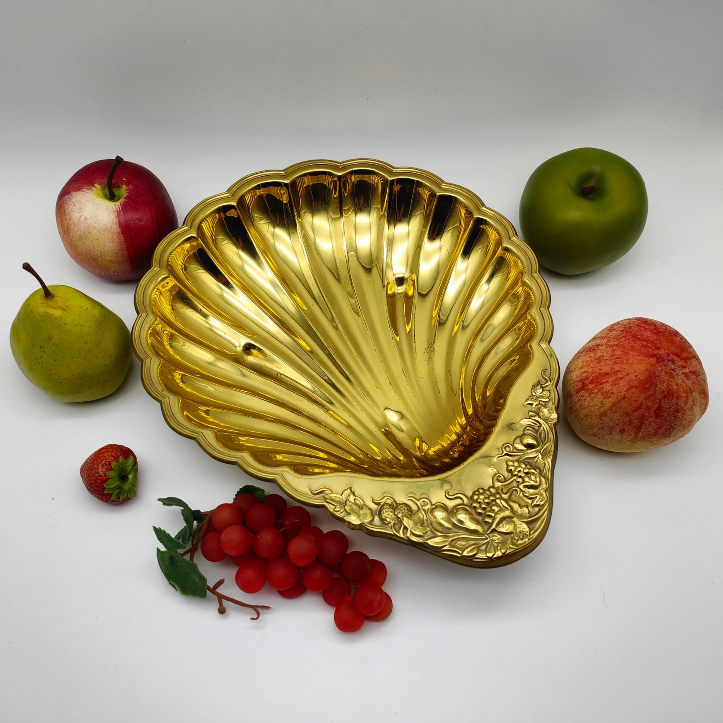 Coquillage en laiton doré style victorien Hollywood Regency, bol à fruits, bol décoratif, brillant, plateau à coquillages XXL, bol de service