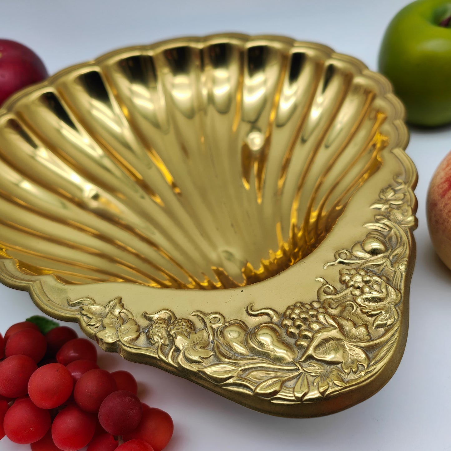 Coquillage en laiton doré style victorien Hollywood Regency, bol à fruits, bol décoratif, brillant, plateau à coquillages XXL, bol de service
