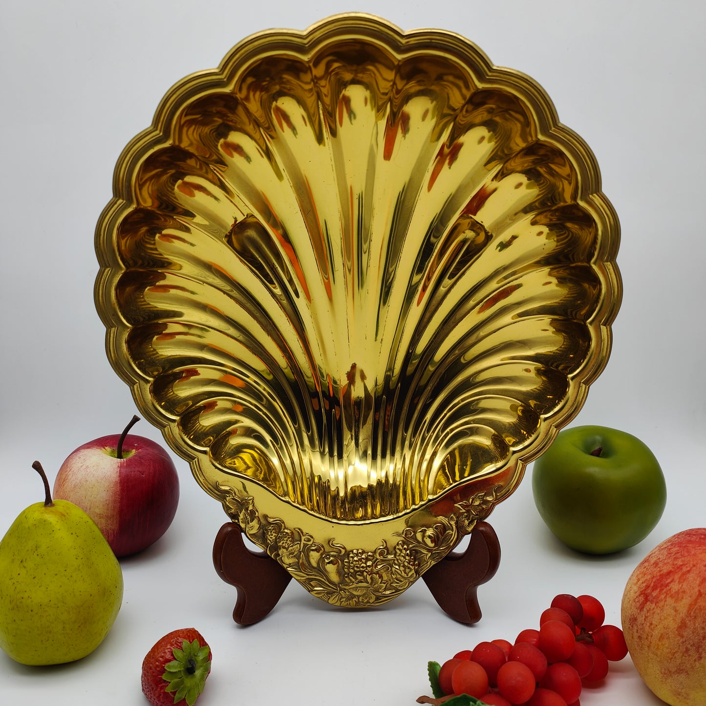 Coquillage en laiton doré style victorien Hollywood Regency, bol à fruits, bol décoratif, brillant, plateau à coquillages XXL, bol de service