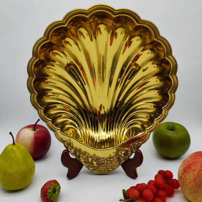 Coquillage en laiton doré style victorien Hollywood Regency, bol à fruits, bol décoratif, brillant, plateau à coquillages XXL, bol de service