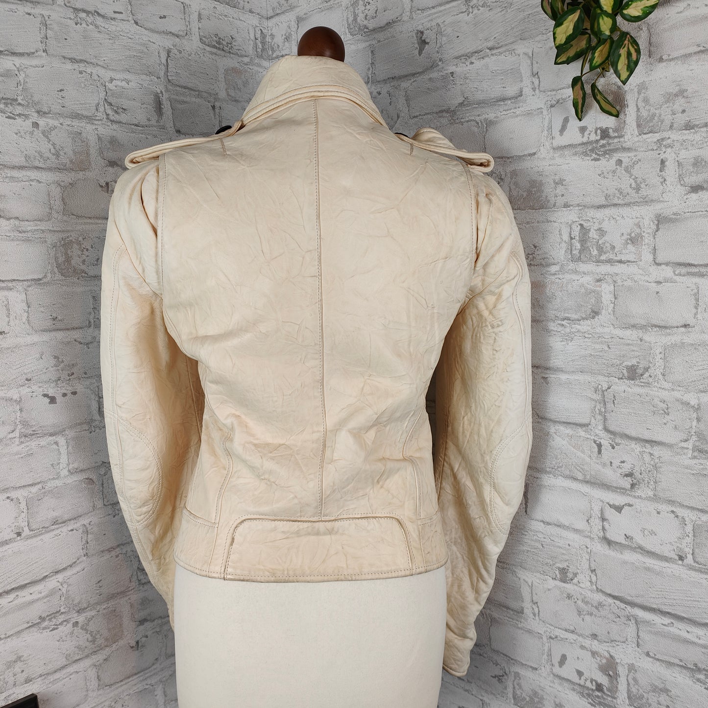 Leather jacket biker style cream-colored lamb nappa crunched Kapraun woman size 36 vintage nappa leather real leather biker jacket 1% natural motorcycle jacket