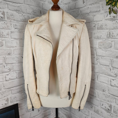 Leather jacket biker style cream-colored lamb nappa crunched Kapraun woman size 36 vintage nappa leather real leather biker jacket 1% natural motorcycle jacket