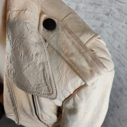 Leather jacket biker style cream-colored lamb nappa crunched Kapraun woman size 36 vintage nappa leather real leather biker jacket 1% natural motorcycle jacket
