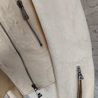 Leather jacket biker style cream-colored lamb nappa crunched Kapraun woman size 36 vintage nappa leather real leather biker jacket 1% natural motorcycle jacket