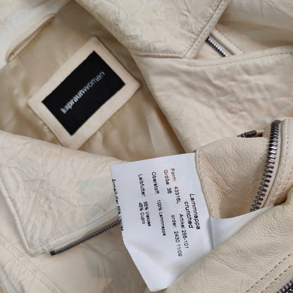 Leather jacket biker style cream-colored lamb nappa crunched Kapraun woman size 36 vintage nappa leather real leather biker jacket 1% natural motorcycle jacket