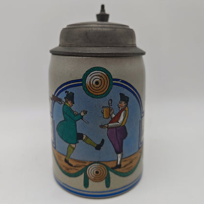 Beer mug "Practice eye and hand for the fatherland" antique tin lid reservists rifle club beer stein stoneware beer mug Germany imperial era