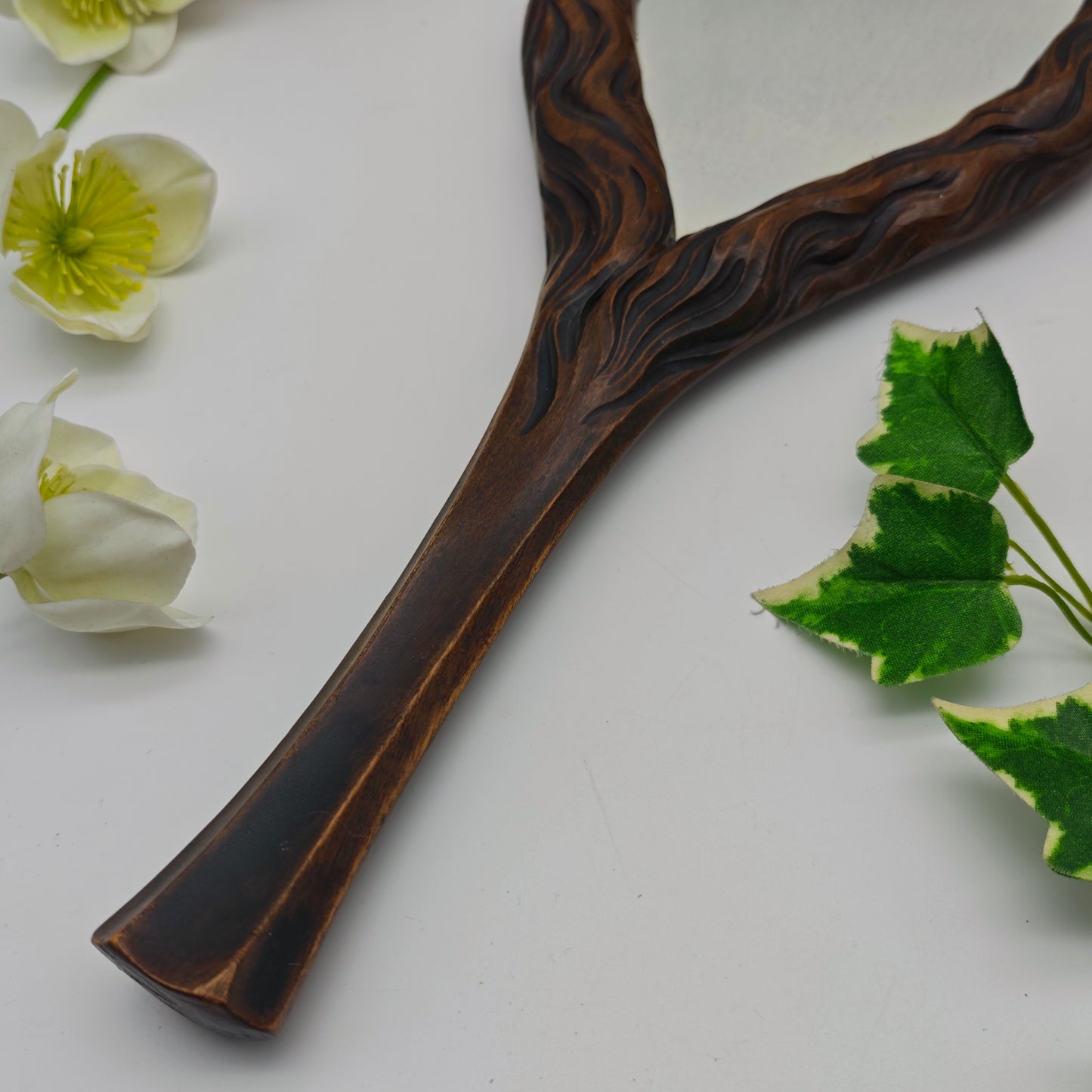 Hand mirror wood Art Nouveau carving Vanity Beauty dressing table boudoir Bridesmaid bride French antique Snow White fairytale mirror