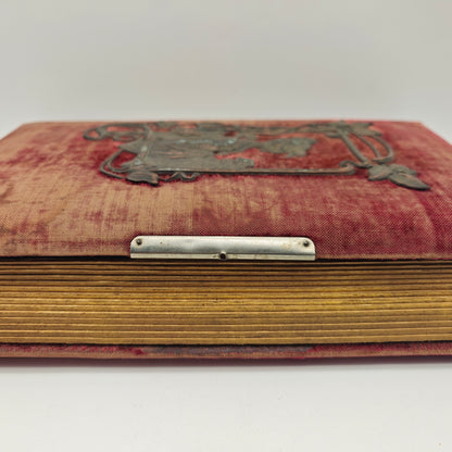 Cabinet photo album Art Nouveau application copper velvet red photos 1900 soldiers wedding civil imperial era gold edge gold edge antique nostalgia