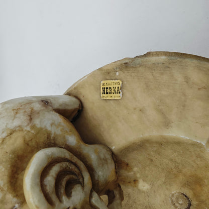Alabaster Aschenbecher Elefant handgeschnitzt Spanien Vintage massiv Zigarre Mid Century Stil Stein