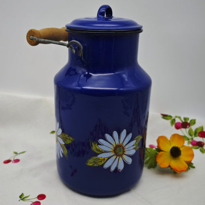 Milk jug blue chamomile enamel vintage decoration planter herb pot handle lid shabby chic country house decoration cottagecore farmcore grannycore