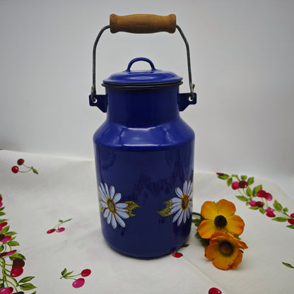 Milk jug blue chamomile enamel vintage decoration planter herb pot handle lid shabby chic country house decoration cottagecore farmcore grannycore