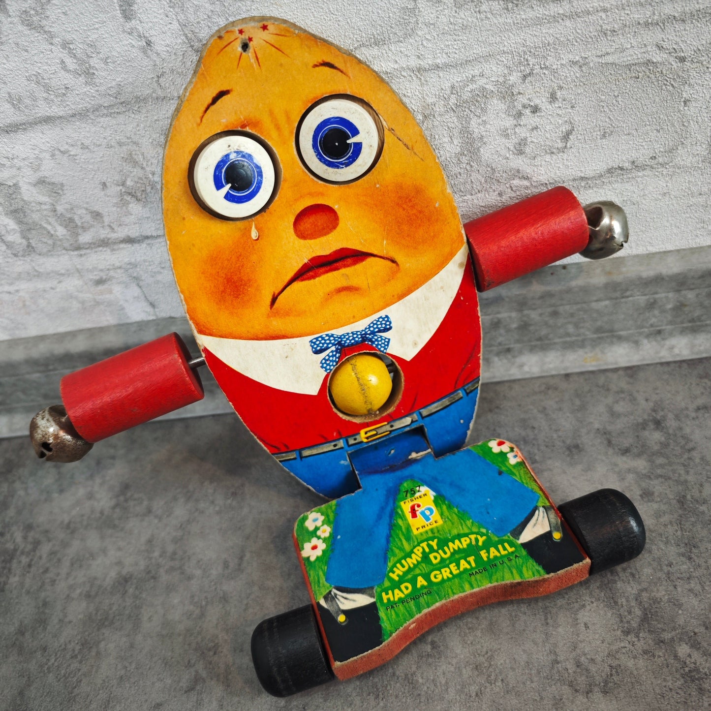 Humpty Dumpty Fisher Price 757 Ziehspielzeug Glocken vintage Spielzeug 60er 70er Jahre Kinderspielzeug Retro Holz Antikspielzeug Nostalgie