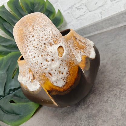 Fat Lava Vase in Gießkannenform Pflanzgefäß Rudolph Ratekau 2401 beige braun WGP West German Pottery Mid Century space age Loft Übertopf 70s