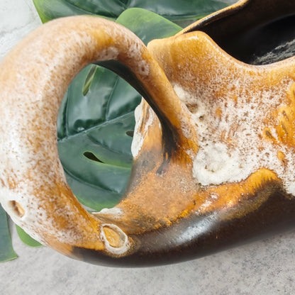 Fat Lava Vase in Gießkannenform Pflanzgefäß Rudolph Ratekau 2401 beige braun WGP West German Pottery Mid Century space age Loft Übertopf 70s