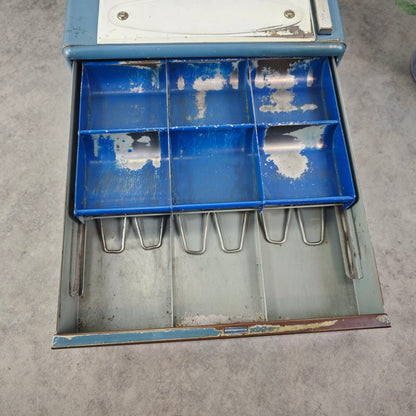 Tiroir-caisse vintage en métal mécanique, caisse enregistreuse, rangement d'argent bleu, caisse enregistreuse, magasin, coin de magasin