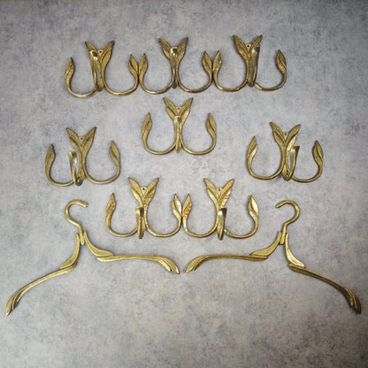 Wardrobe hook rail leaf-shaped hook coat hanger coat hook brass coat rail vintage hallway Art Nouveau Hollywood Regency