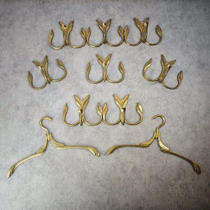 Wardrobe hook rail leaf-shaped hook coat hanger coat hook brass coat rail vintage hallway Art Nouveau Hollywood Regency