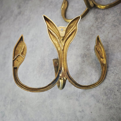 Wardrobe hook rail leaf-shaped hook coat hanger coat hook brass coat rail vintage hallway Art Nouveau Hollywood Regency
