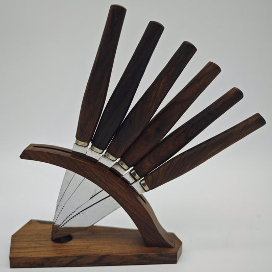 6 butter knives in holder wood Danish Design Midcentury Hygge Scandi cutlery breakfast teak rosewood knife spreading knife smearing knife