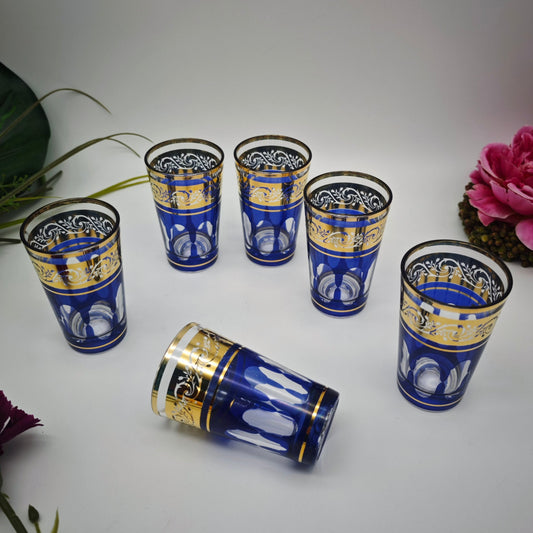 6x tea glass drinking glass blue gold glass gold rim water glass juice glass noble festive shine vintage Christmas New Year's Eve goblets tea glasses Orient