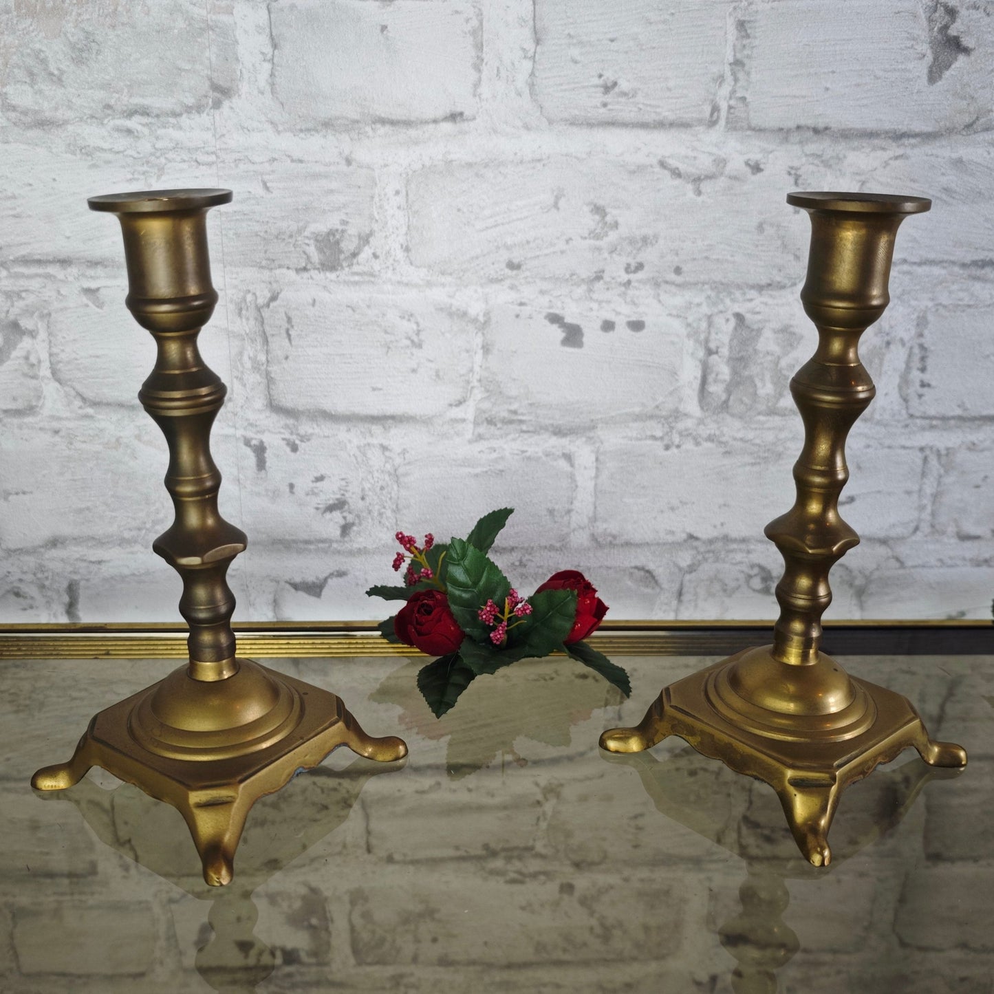2x Messing Kerzenständer Metall Altar Schrein Paar Set Kerzenhalter witch wicca Art Deco Kerzenleuchter Antiklook Viktorianisch Biedermeier