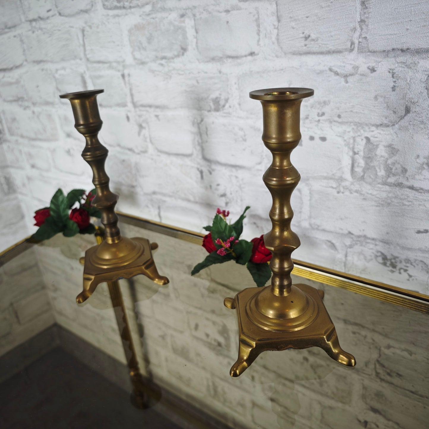 2x Messing Kerzenständer Metall Altar Schrein Paar Set Kerzenhalter witch wicca Art Deco Kerzenleuchter Antiklook Viktorianisch Biedermeier