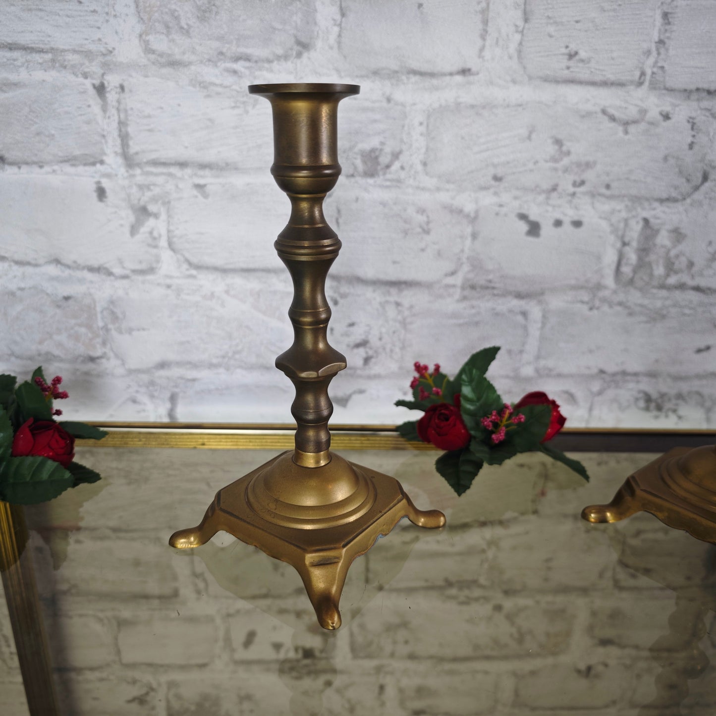 2x Messing Kerzenständer Metall Altar Schrein Paar Set Kerzenhalter witch wicca Art Deco Kerzenleuchter Antiklook Viktorianisch Biedermeier