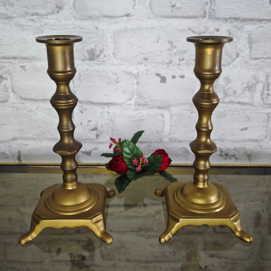 2x brass candlesticks metal altar shrine pair set candle holder witch wicca Art Deco candlestick antique look Victorian Biedermeier
