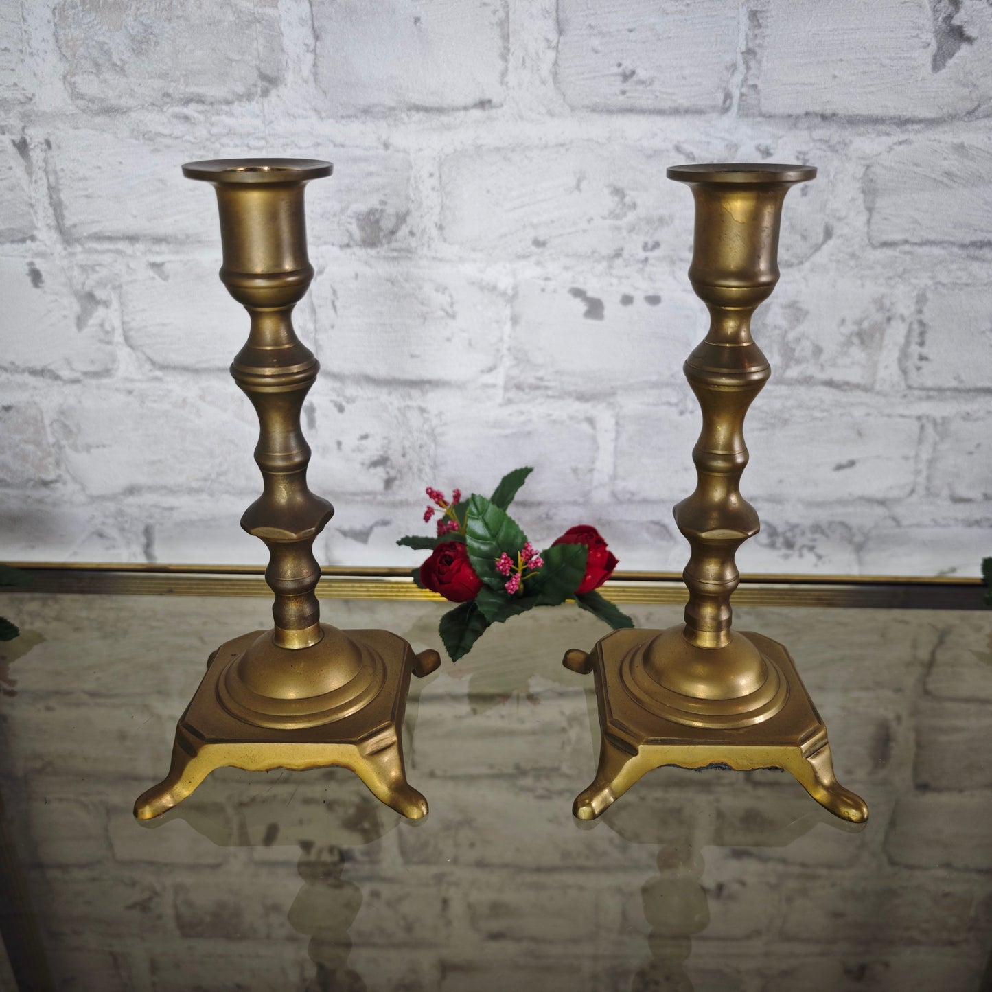 2x Messing Kerzenständer Metall Altar Schrein Paar Set Kerzenhalter witch wicca Art Deco Kerzenleuchter Antiklook Viktorianisch Biedermeier
