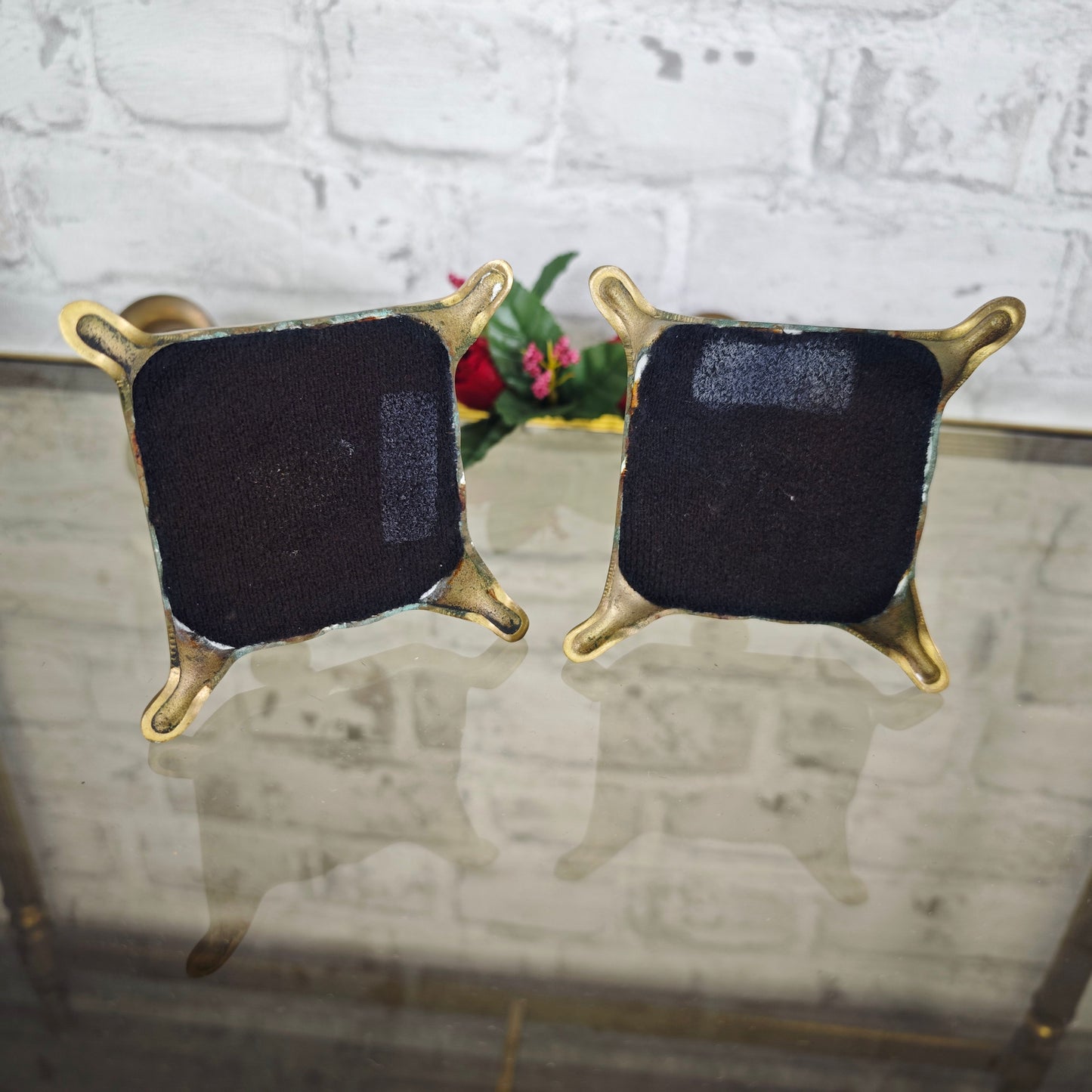 2x Messing Kerzenständer Metall Altar Schrein Paar Set Kerzenhalter witch wicca Art Deco Kerzenleuchter Antiklook Viktorianisch Biedermeier