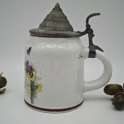 Beer mug as a souvenir with tin lid hunting beer mug antique lid mug tankard stein Oktoberfest Bavaria Germany men's gift mug