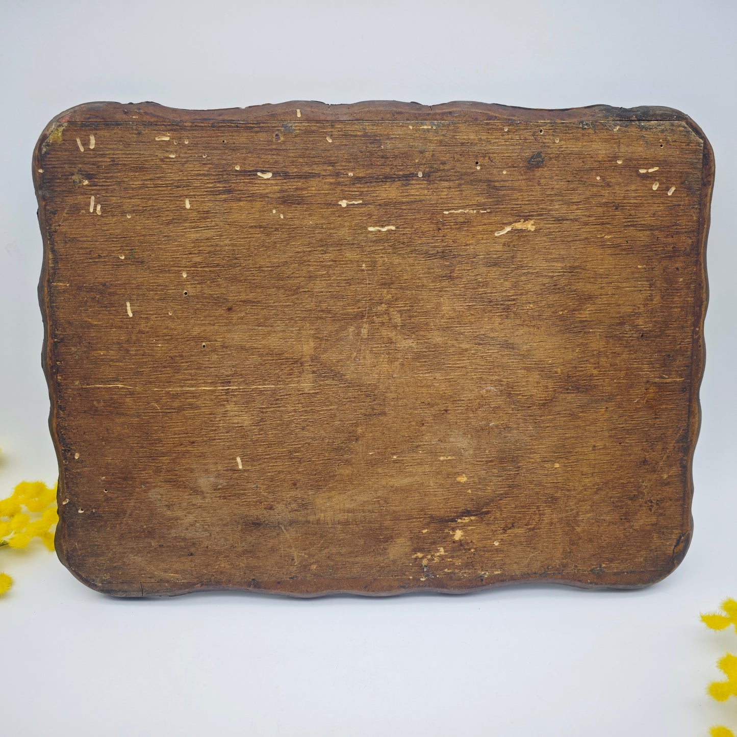 Wooden tray with peasant painting flowers roses midcentury country house hand-painted vintage folk art Bavarian entrance handcrafted Alpine vintage