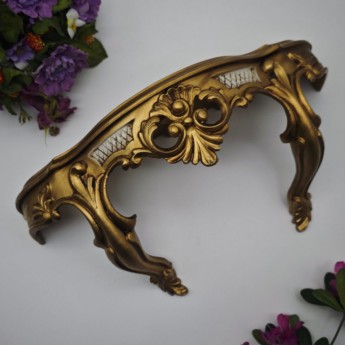 Wall console gold Hollywood Regency Baroque shabby Chippendale semicircular console wall table French hall table console table lilies