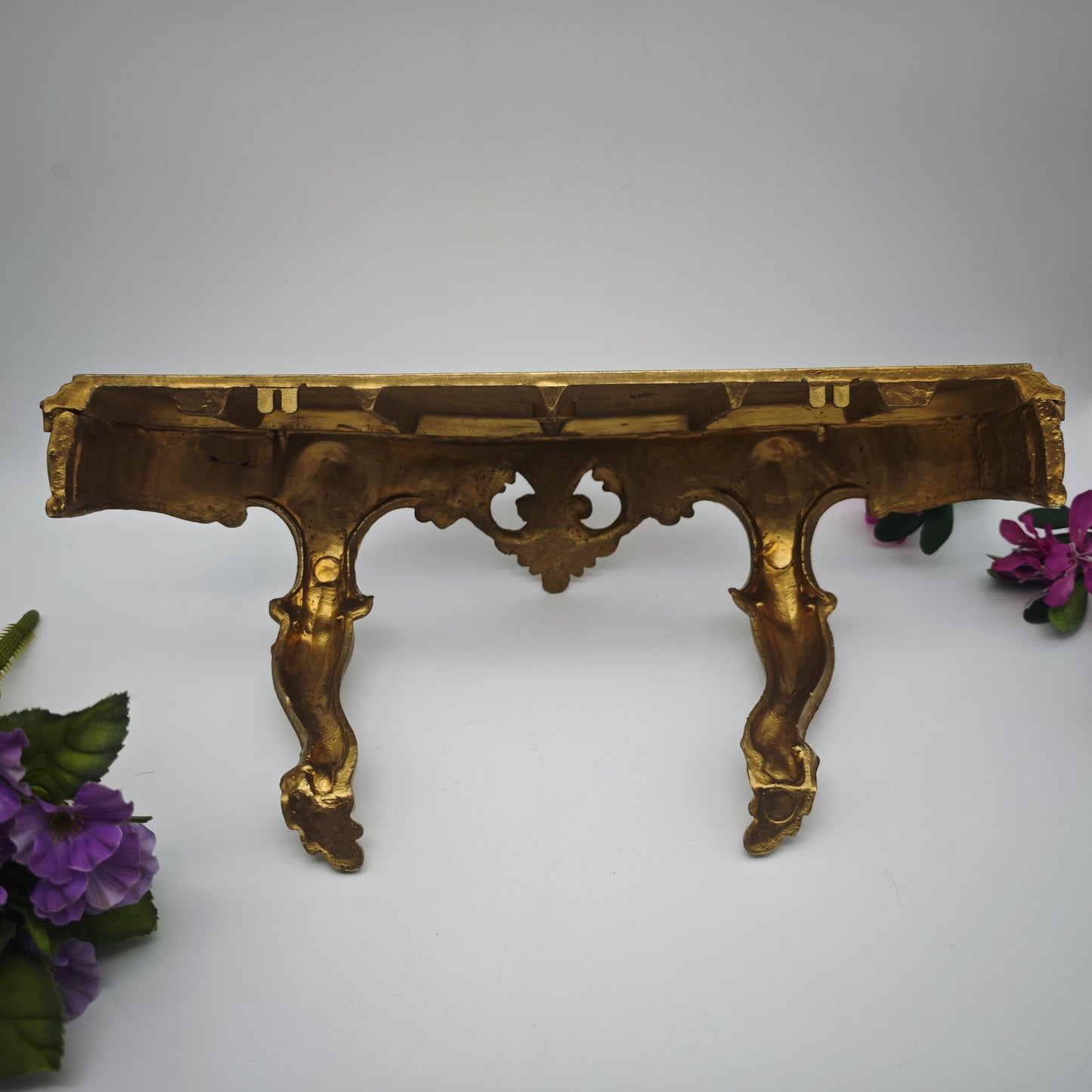 Wall console gold Hollywood Regency Baroque shabby Chippendale semicircular console wall table French hall table console table lilies