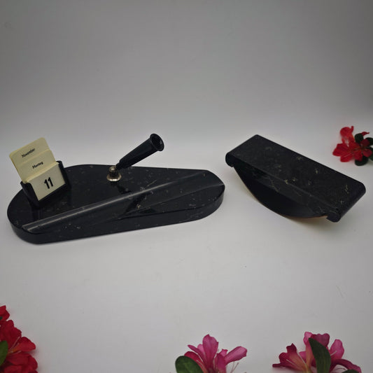 Desk set with perpetual calendar pen holder letter stand marble black filing office organizer desk set decoration