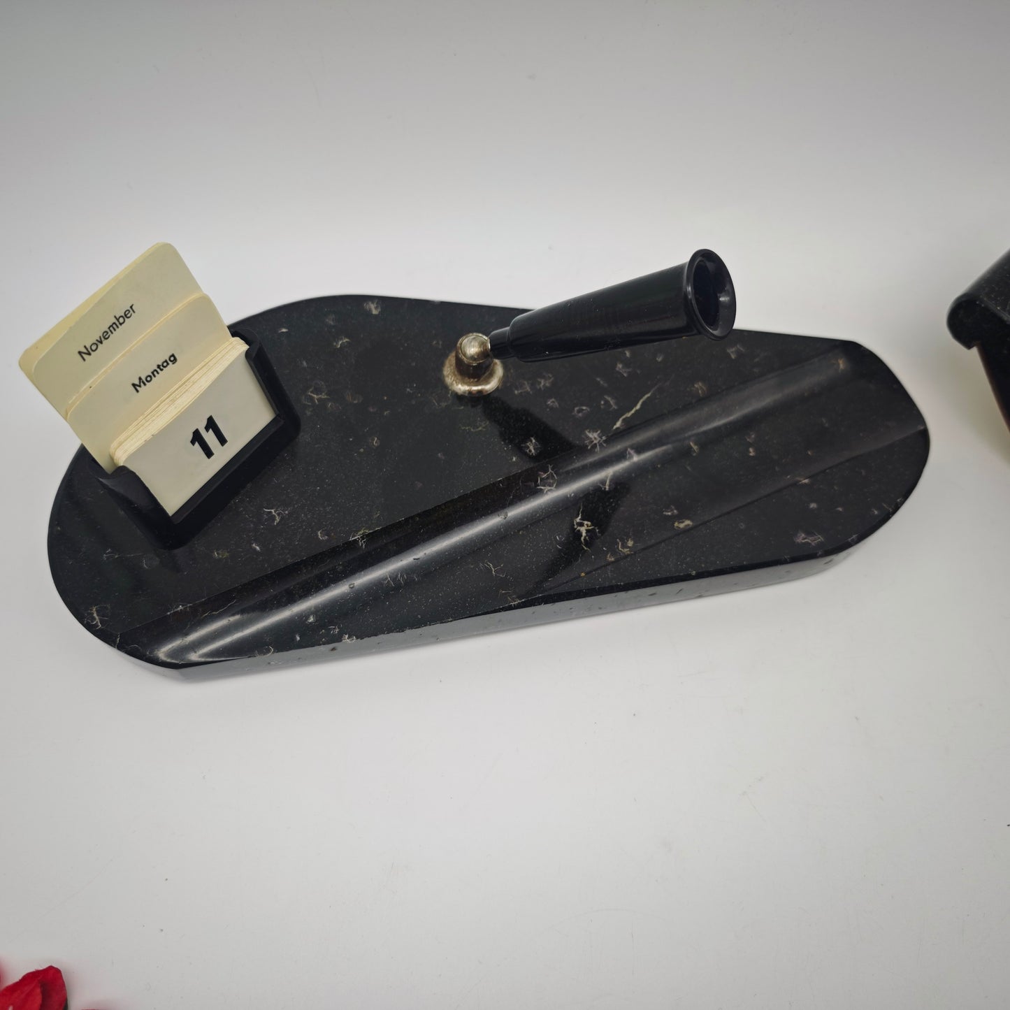Schreibtischgarnitur mit ewigem Kalender Stifthalter Briefständer Marmor schwarz Ablage Büro organizer Schreibtisch Set Dekoration