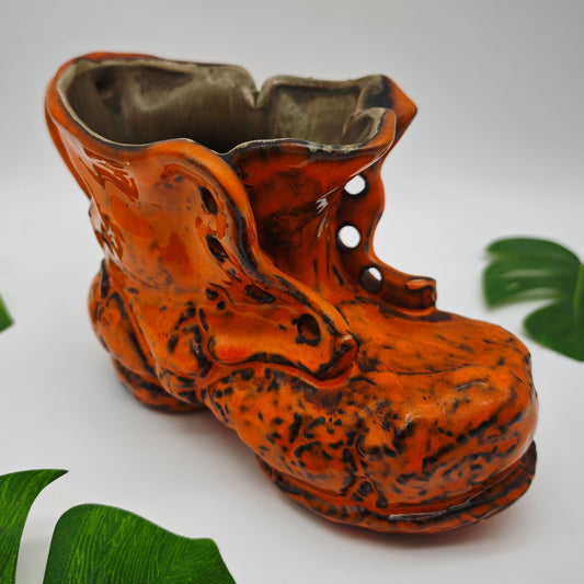 Planter in shoe shape made of ceramic orange flower planter herb pot WGP West German Pottery Mid Century space age Fat Lava grannycore