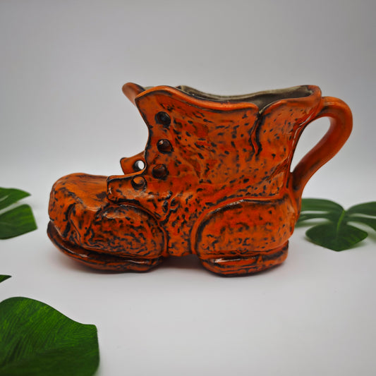 Planter in shoe shape made of ceramic orange flower planter herb pot WGP West German Pottery Mid Century space age Fat Lava grannycore