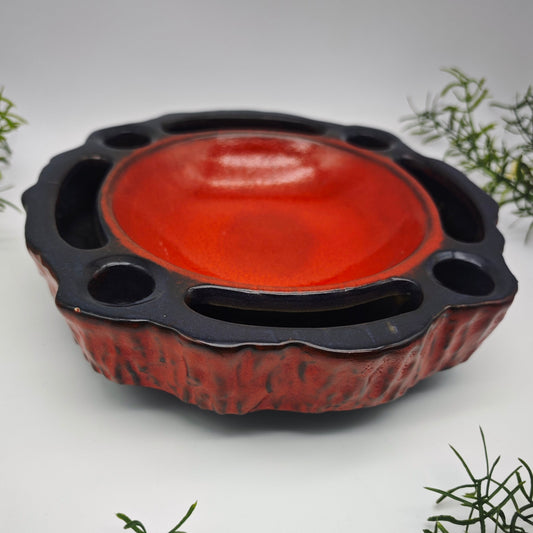 Jasba ceramic Advent wreath Advent plate red brown Midcentury 4 candles fat lava candle holder Advent bowl flower bowl flower arrangement Ikebana vase 60s 70s