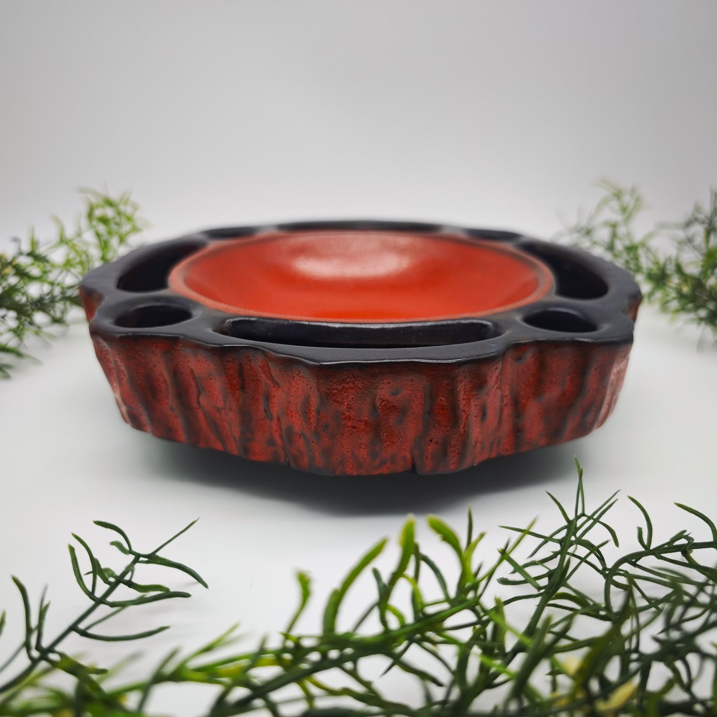 Jasba ceramic Advent wreath Advent plate red brown Midcentury 4 candles fat lava candle holder Advent bowl flower bowl flower arrangement Ikebana vase 60s 70s
