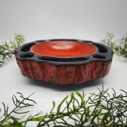 Jasba ceramic Advent wreath Advent plate red brown Midcentury 4 candles fat lava candle holder Advent bowl flower bowl flower arrangement Ikebana vase 60s 70s
