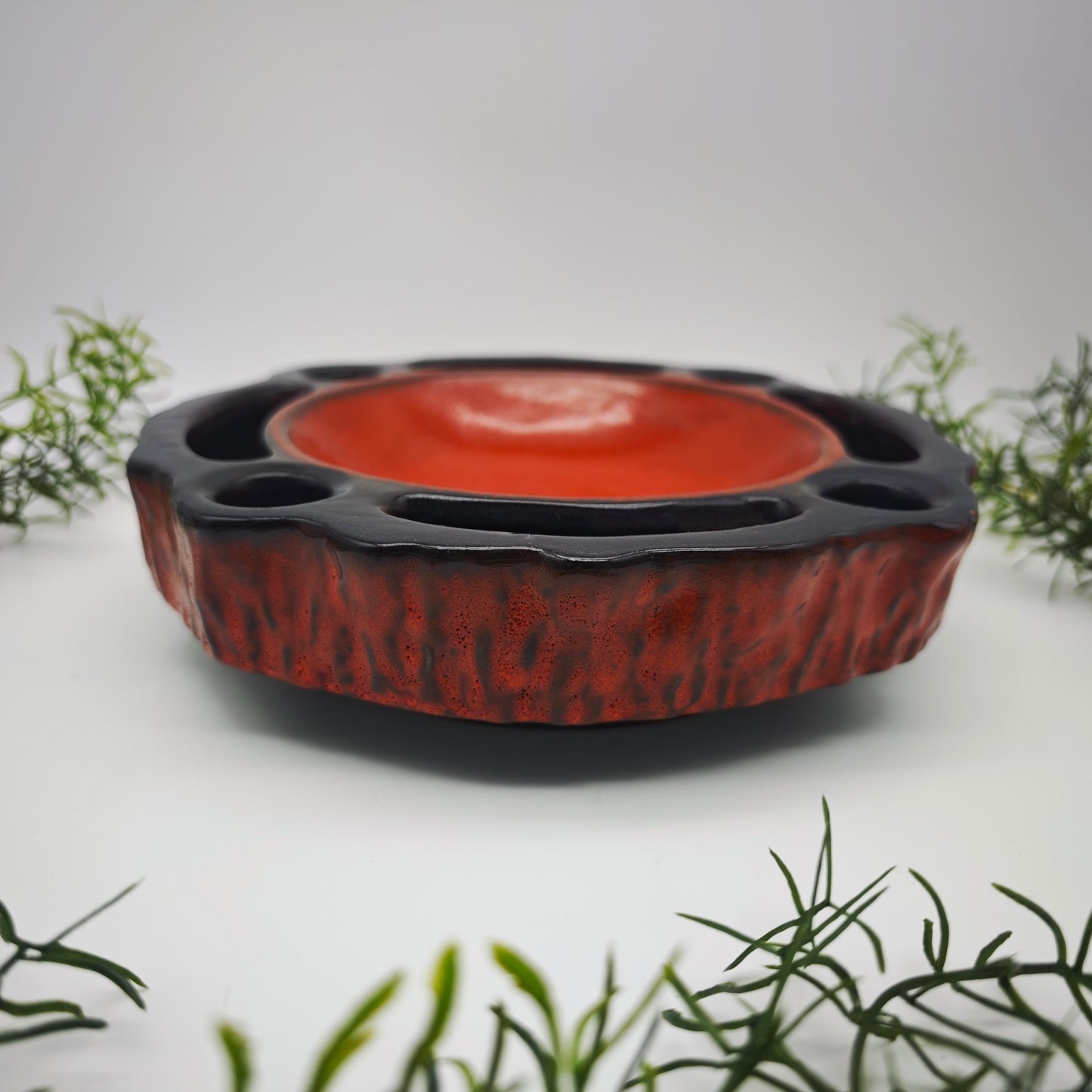 Jasba ceramic Advent wreath Advent plate red brown Midcentury 4 candles fat lava candle holder Advent bowl flower bowl flower arrangement Ikebana vase 60s 70s