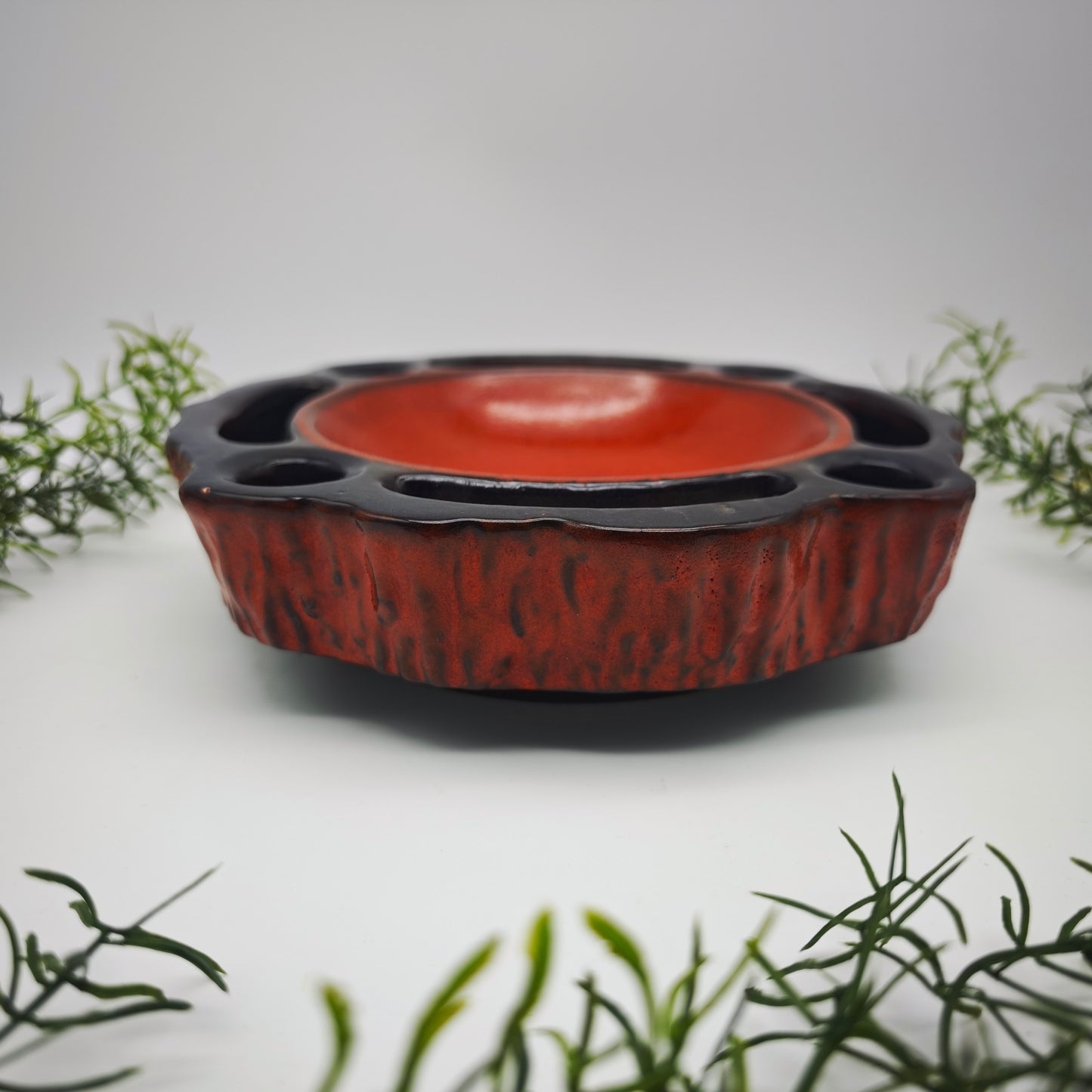 Jasba ceramic Advent wreath Advent plate red brown Midcentury 4 candles fat lava candle holder Advent bowl flower bowl flower arrangement Ikebana vase 60s 70s