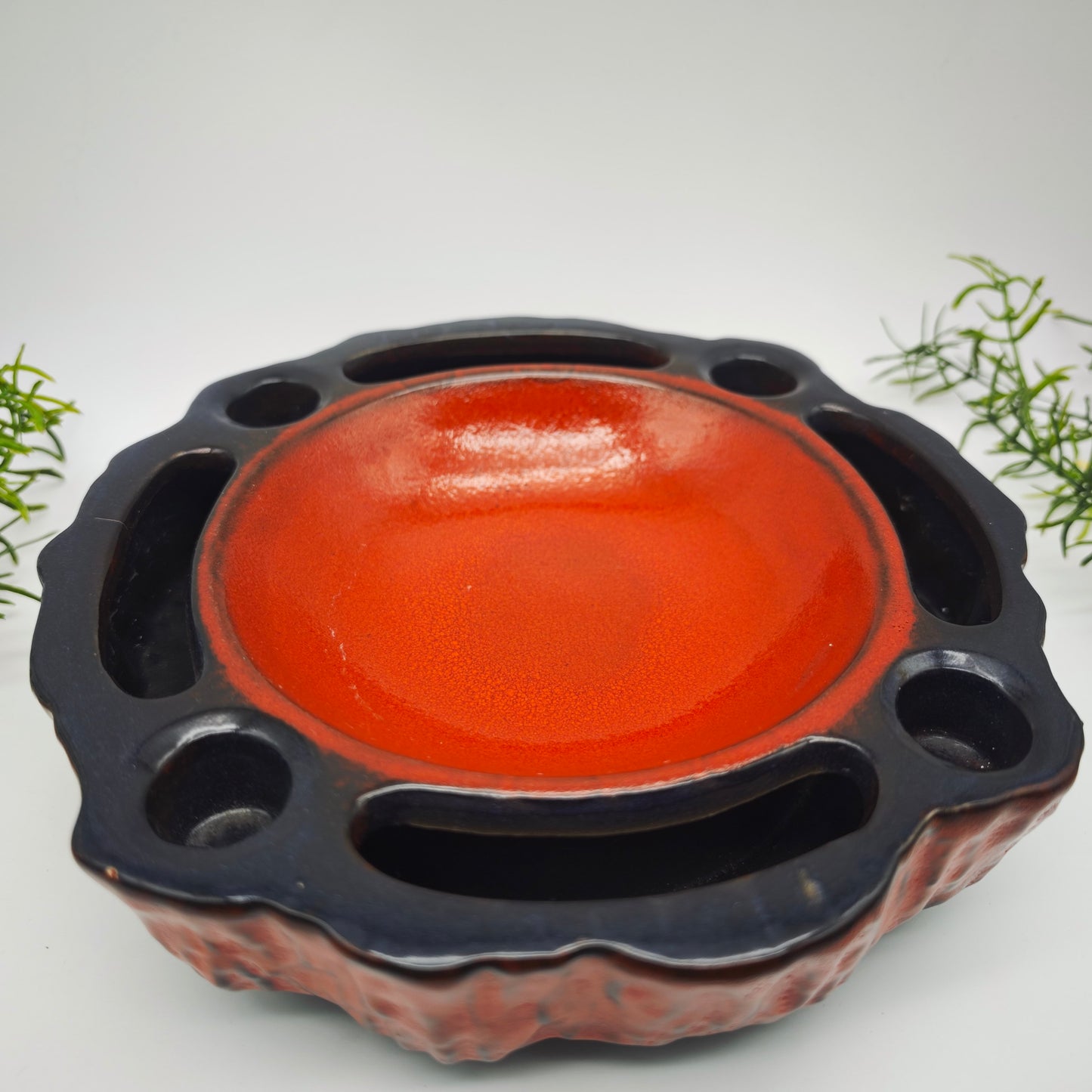 Jasba ceramic Advent wreath Advent plate red brown Midcentury 4 candles fat lava candle holder Advent bowl flower bowl flower arrangement Ikebana vase 60s 70s