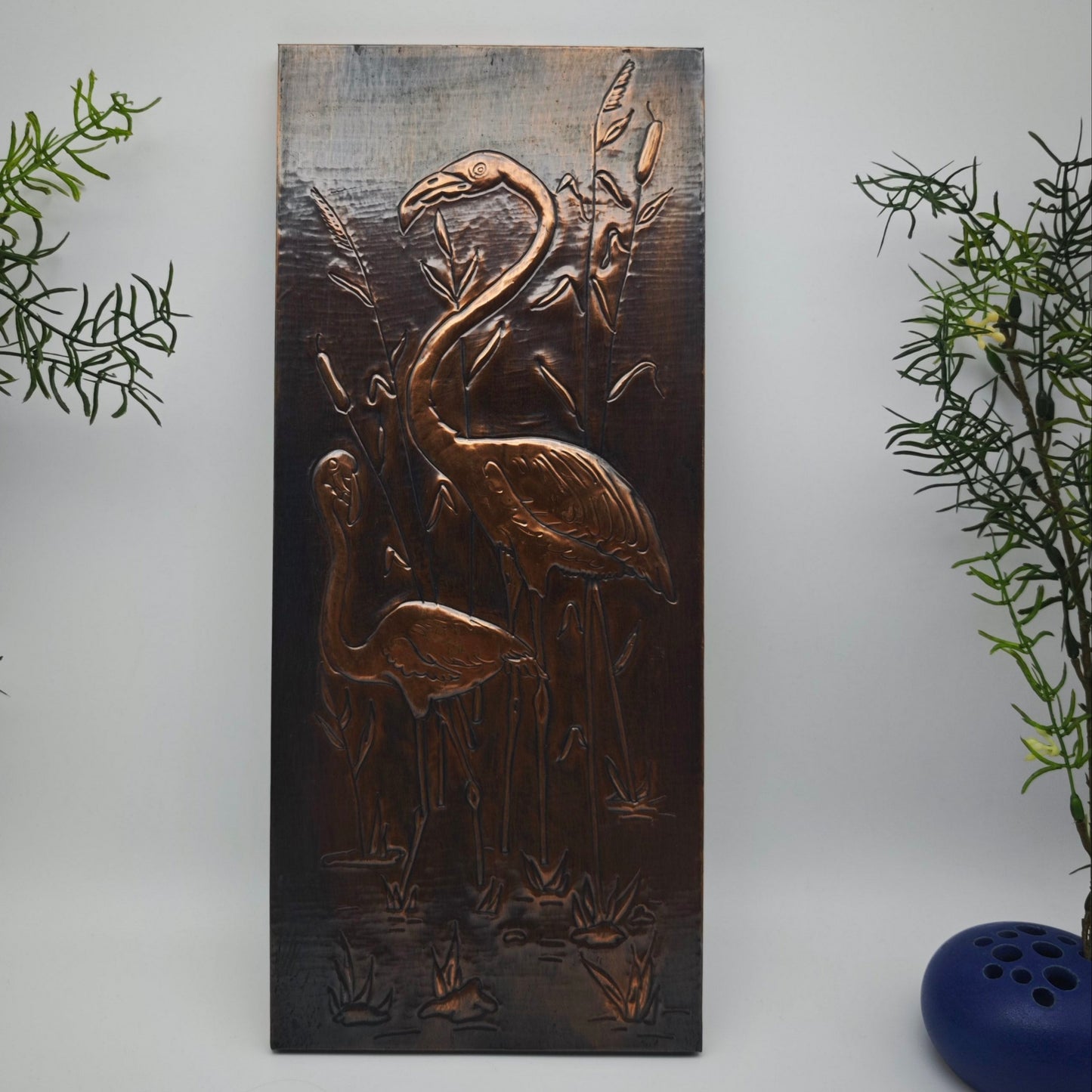 Mid Century Wandbild Kupfer Flamingos Relief Vintage 50er 60er Jahre Retro Rockabilly Boho Shabby Chic Kupferbild Flamingo Nierentischzeit